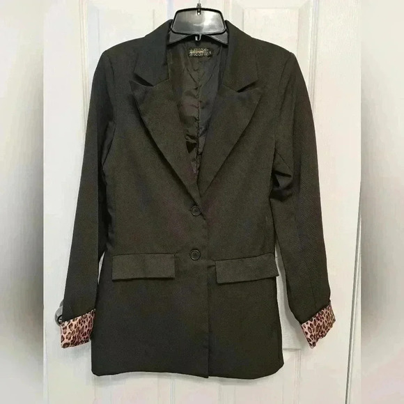 Black Blazer with Animal Print Cuffs Size Small - Picture 8 of 13